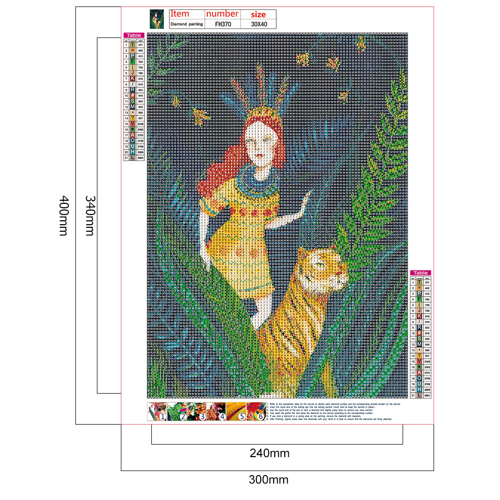 Girl Tiger - Full Round Drill Diamond Painting 30*40CM