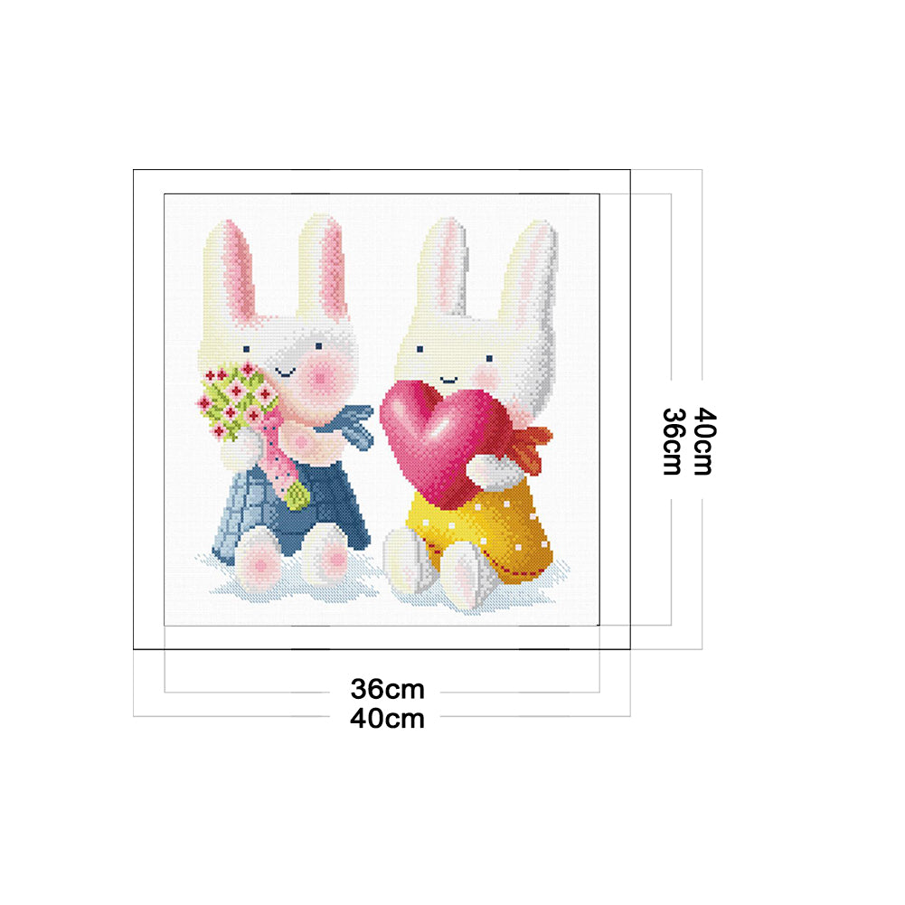 Two Rabbit - 11CT Stamped Cross Stitch 40*40CM