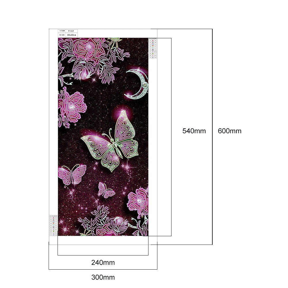 Flower Butterfly - Special Shaped Drill Diamond Painting 30*60CM