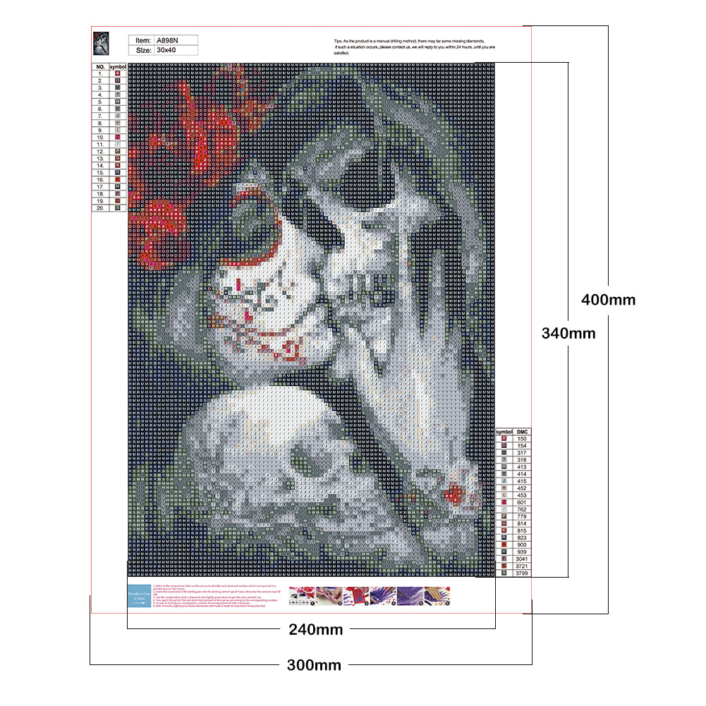 Skull Couple - Full Round Drill Diamond Painting 30*40CM