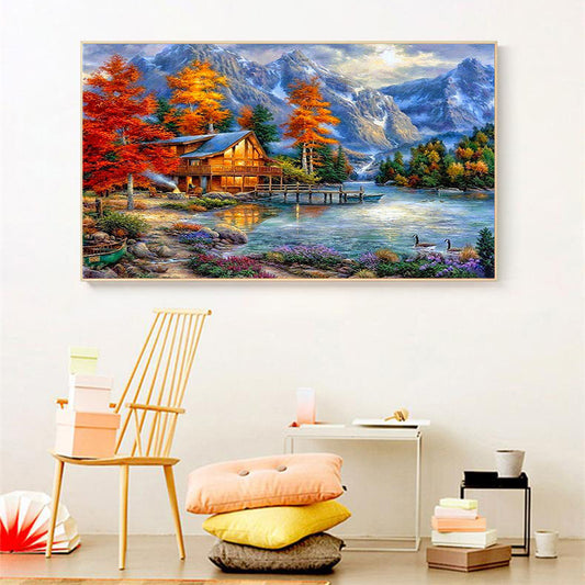 Lake House - Full Round Drill Diamond Painting 60*40CM