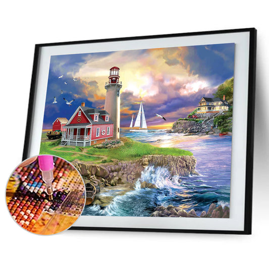 Seaside Lighthouse - Full Round Drill Diamond Painting 50*40CM