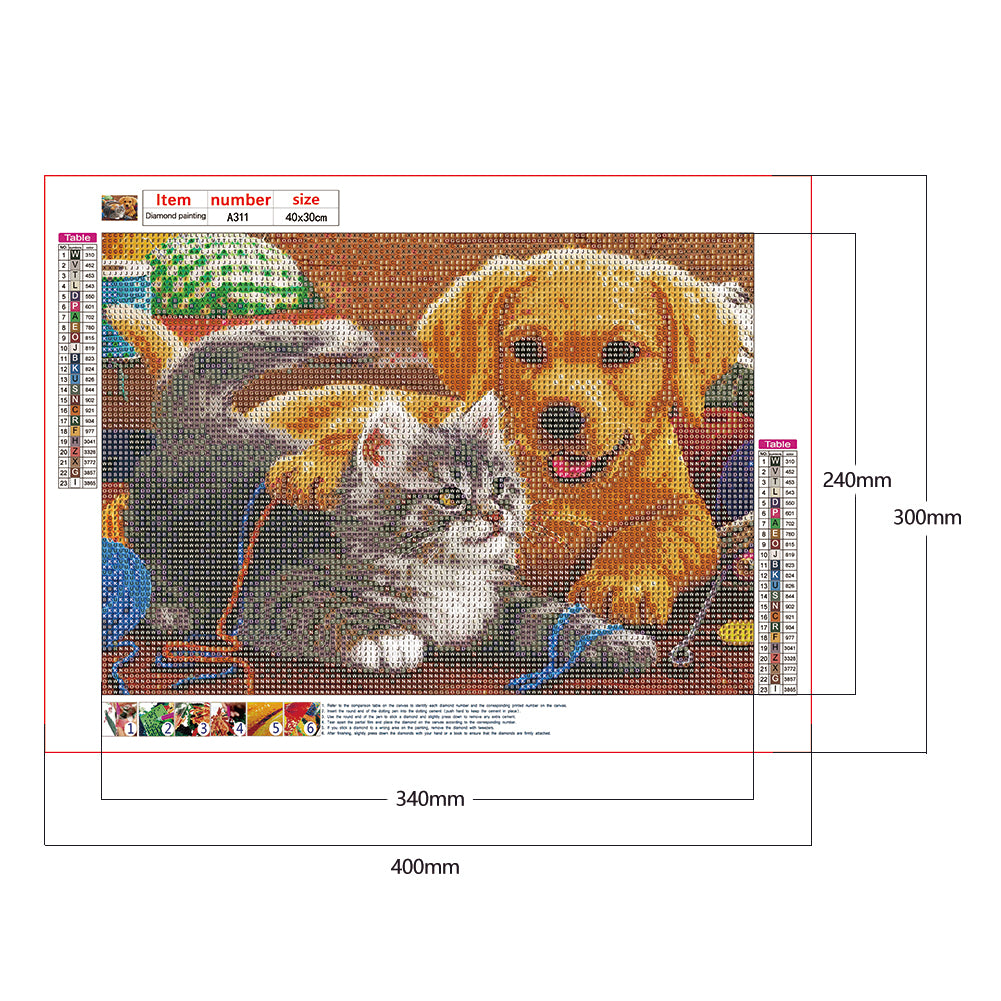 Cat Dog - Full Round Drill Diamond Painting 40*30CM