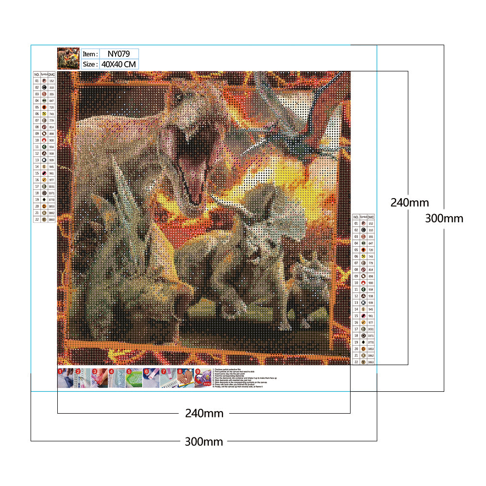 Ferocious Dinosaur - Full Round Drill Diamond Painting 40*40CM