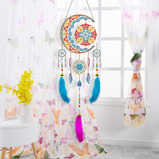 DIY Diamond Painting Dream Catcher Wind Chimes Kit Feather Hanging Craft