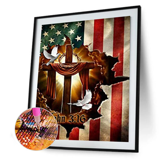 Cross Flag - Full Round Drill Diamond Painting 30*40CM