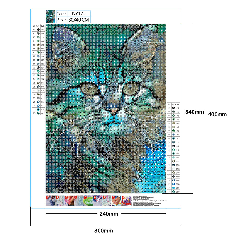 Blue Cat - Full Round Drill Diamond Painting 30*40cm