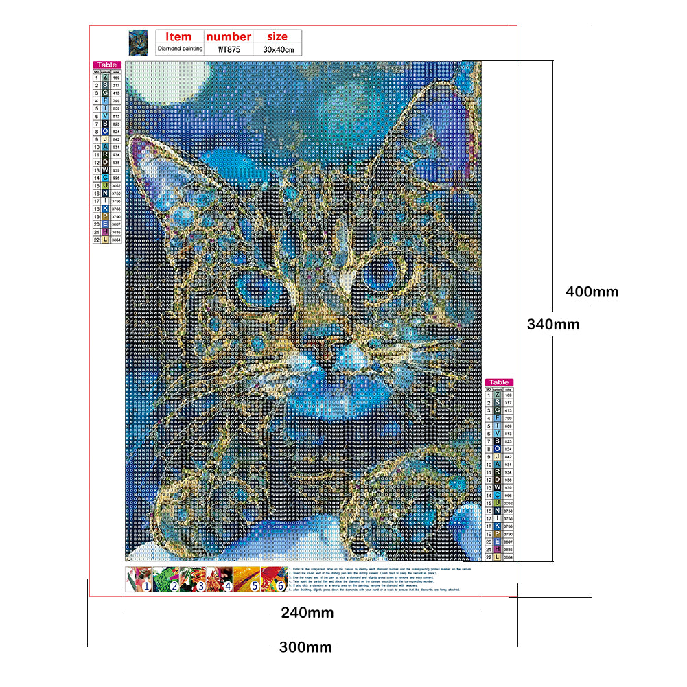 Blue Cat - Full Round Drill Diamond Painting 30*40CM