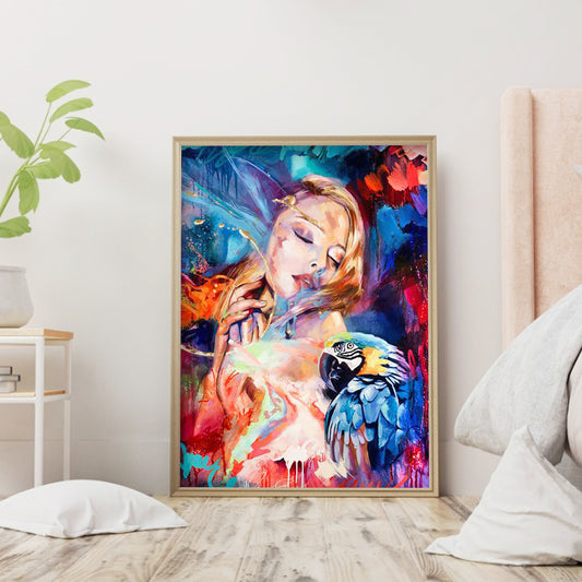Woman Parrot - Full Round Drill Diamond Painting 30*40CM