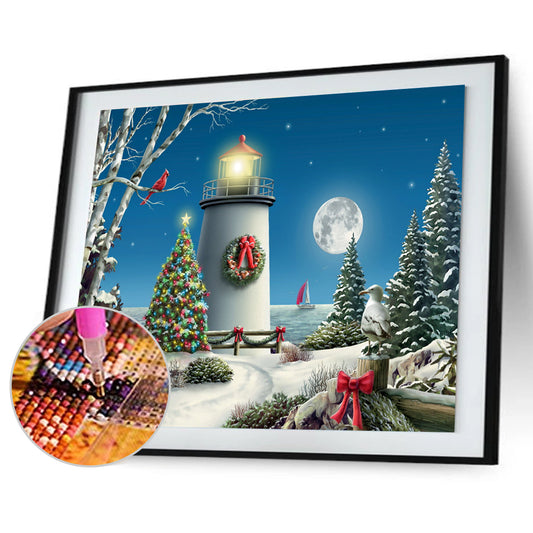 Lighthouse Snow - Full Round Drill Diamond Painting 40*30CM