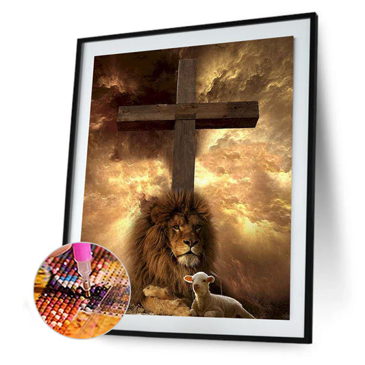 Lion Cross - Full Round Drill Diamond Painting 30*40CM