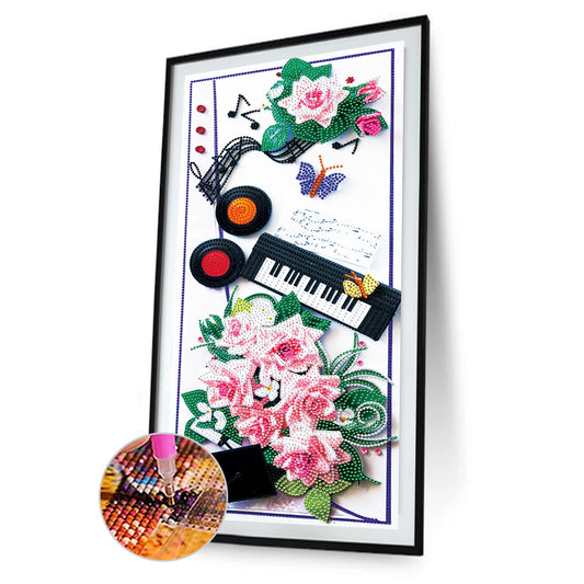Flowers Keyboard - Special Shaped Drill Diamond Painting 30*60CM