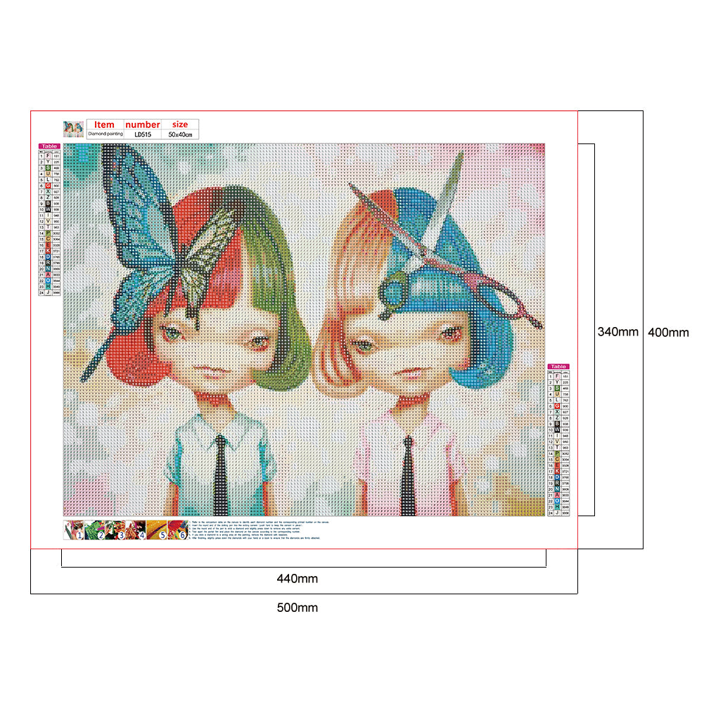 Twin Girls - Full Round Drill Diamond Painting 50*40CM