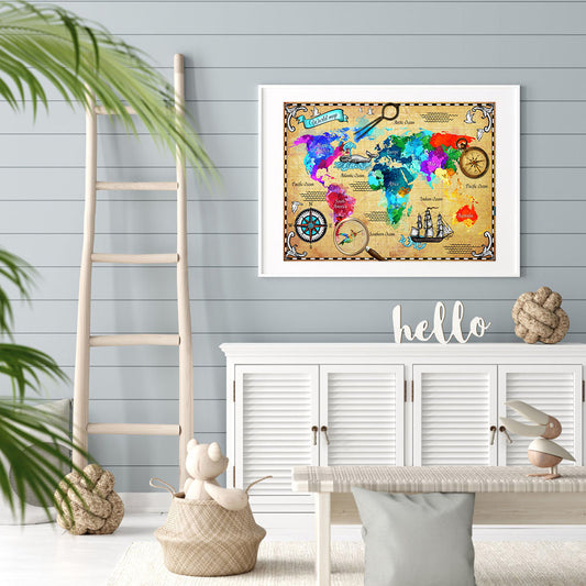World Map - Full Round Drill Diamond Painting 50*40CM