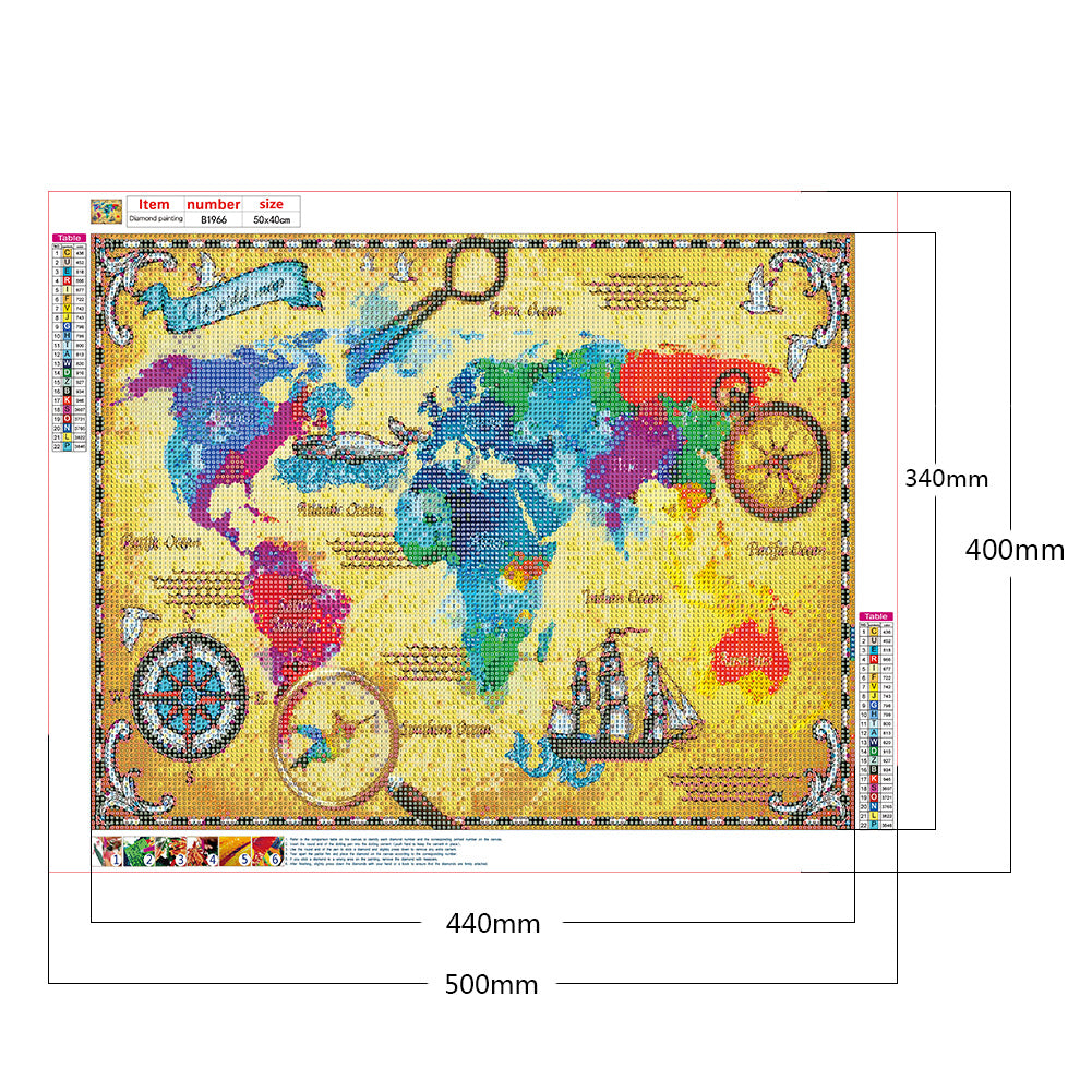 World Map - Full Round Drill Diamond Painting 50*40CM