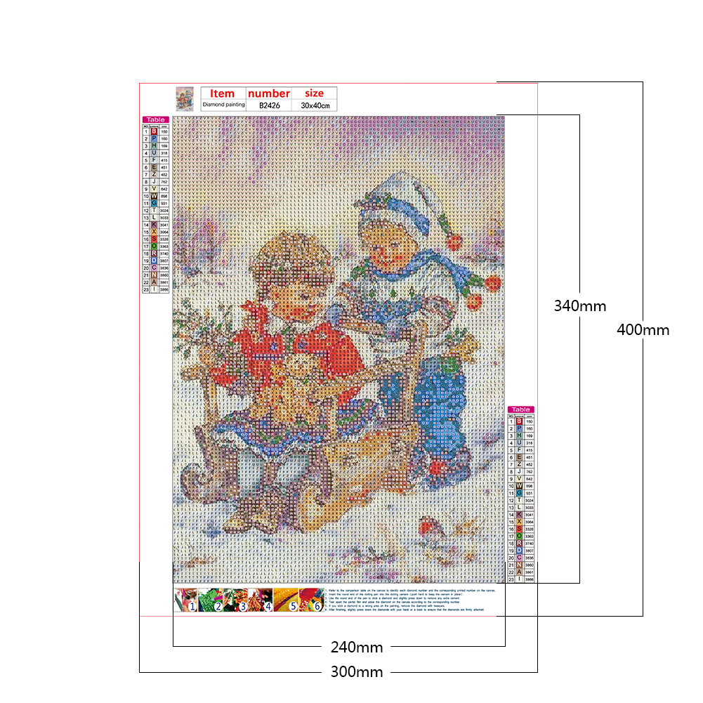 Snow Kids - Full Round Drill Diamond Painting 30*40CM