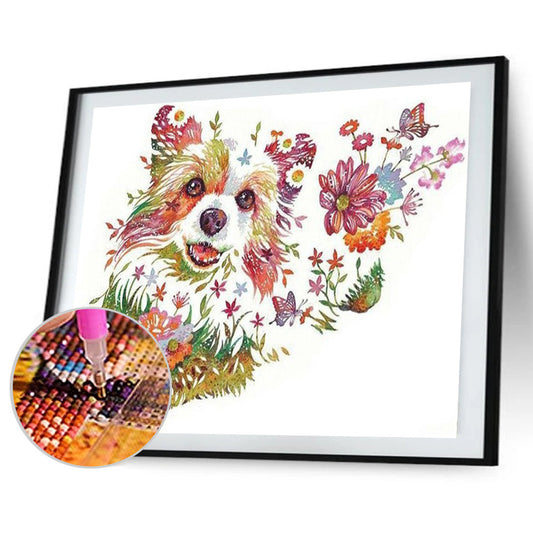 Dog Flower - Full Round Drill Diamond Painting 40*30CM