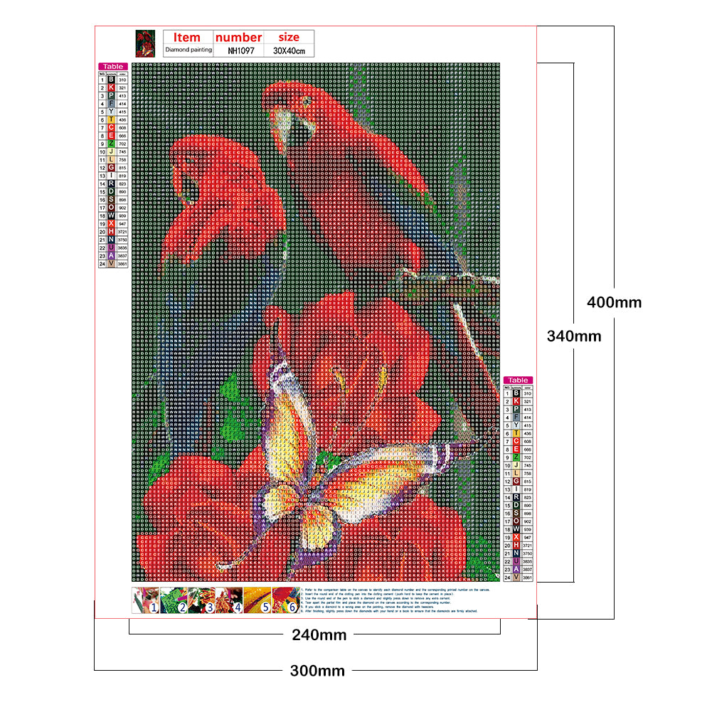 Parrot Rose - Full Round Drill Diamond Painting 30*40CM
