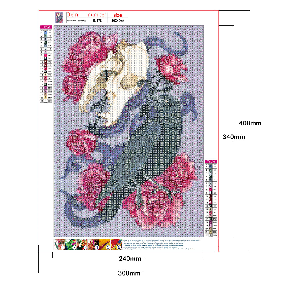 Skull Flower - Full Round Drill Diamond Painting 30*40CM