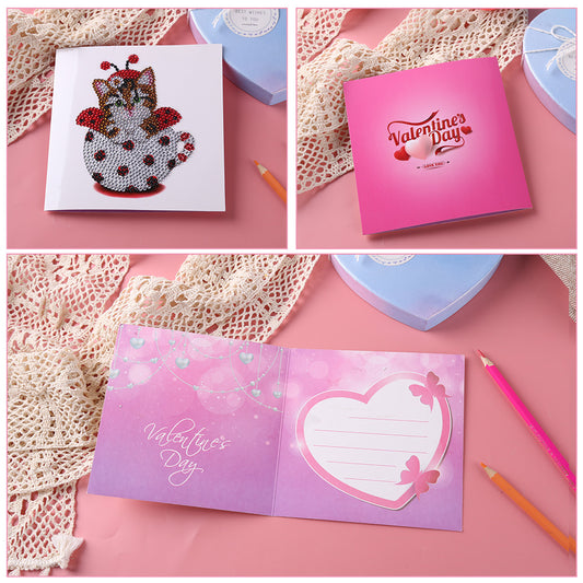 Valentines Greeting Cards Cat Special Shape Bright Diamond Painting DIY Kit