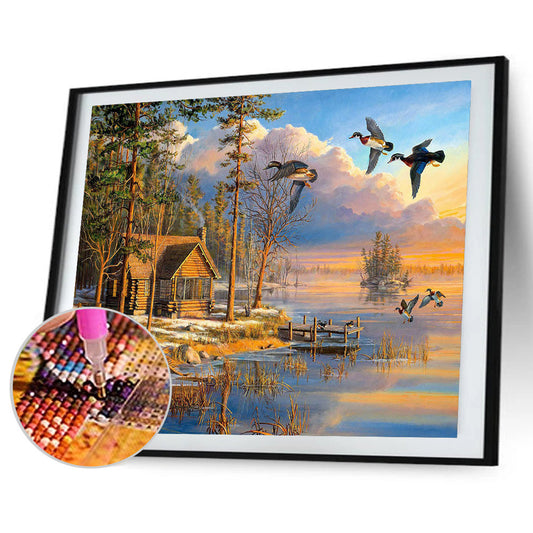 Lake Landscape - Full Round Drill Diamond Painting 40*30CM