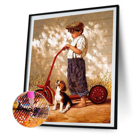 Boy Dog - Full Round Drill Diamond Painting 30*40CM