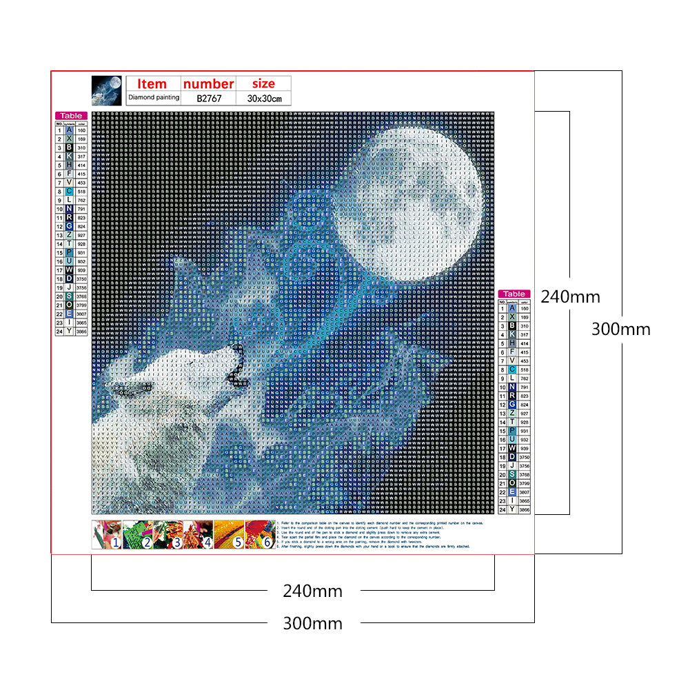 Moon Wolf - Full Round Drill Diamond Painting 30*30CM
