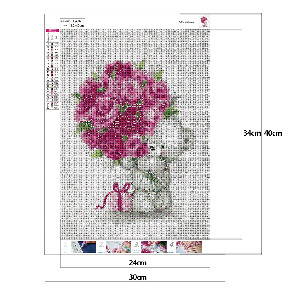 Bouquet Bear - Full Round Drill Diamond Painting 30*40CM