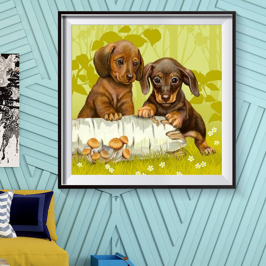 Two Dogs - Full Round Drill Diamond Painting 30*30CM