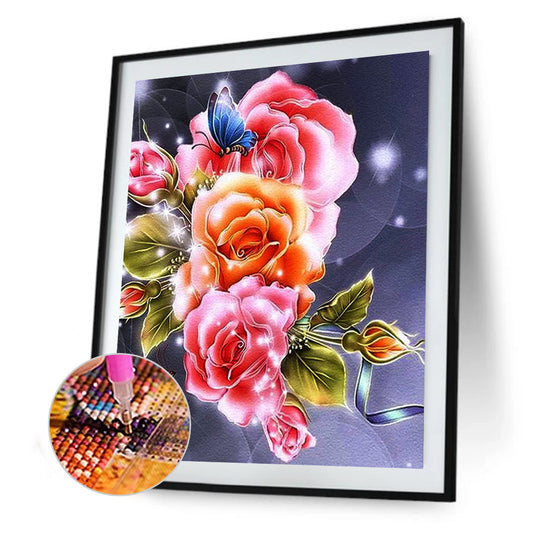 Butterfly Flowers - Full Round Drill Diamond Painting 30*40CM