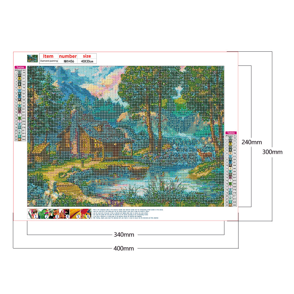 Riverside House - Full Round Drill Diamond Painting 40*30CM