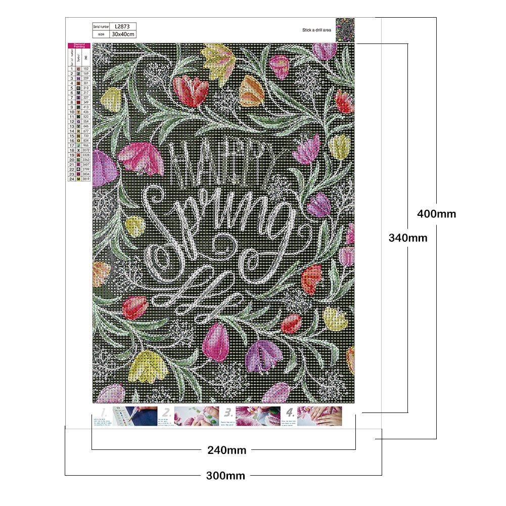 Spring Flowers In English - Full Round Drill Diamond Painting 30*40CM