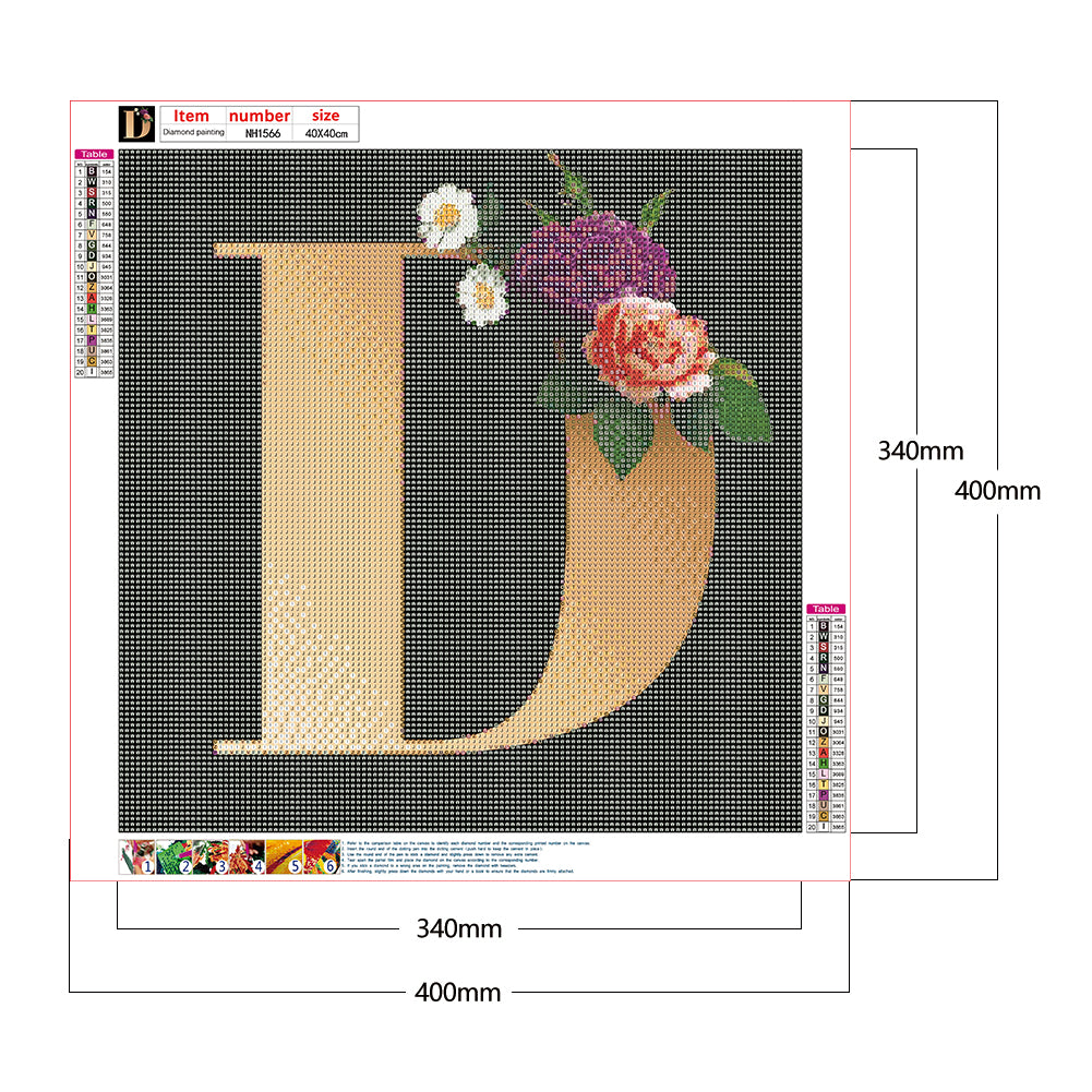 Flower Letter D - Full Round Drill Diamond Painting 40*40CM