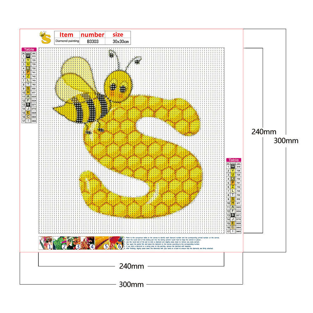 Bee Letter S - Full Round Drill Diamond Painting 30*30CM