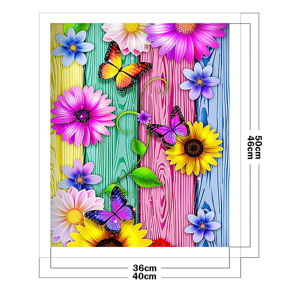 Flower Butterfly On Wood Grain Board - 11CT Stamped Cross Stitch 40*50CM