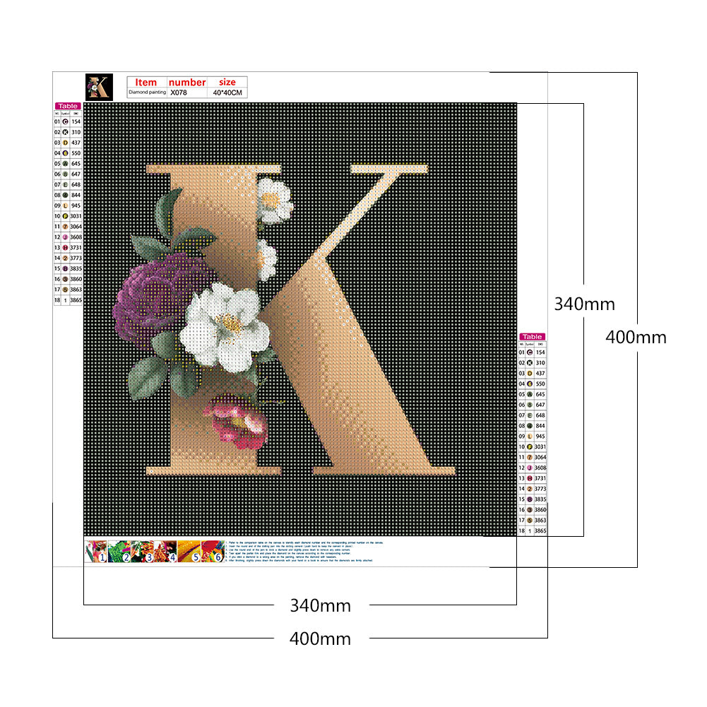 Dark Flower Letters - Full Round Drill Diamond Painting 40*40CM