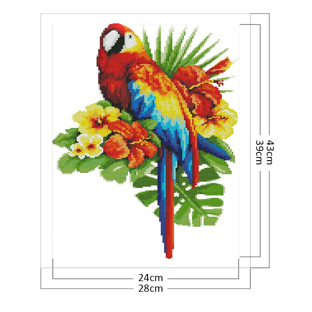 Parrot In Flower - 14CT Counted Cross Stitch 28*43CM