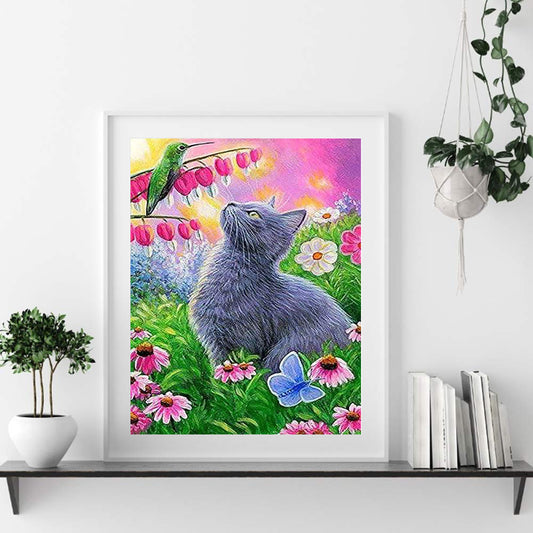 Cat In Flower - Full Round Drill Diamond Painting 40*50CM