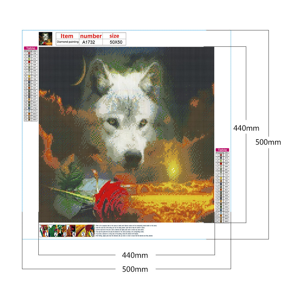 Flower And Wolf - Full Round Drill Diamond Painting 50*50CM