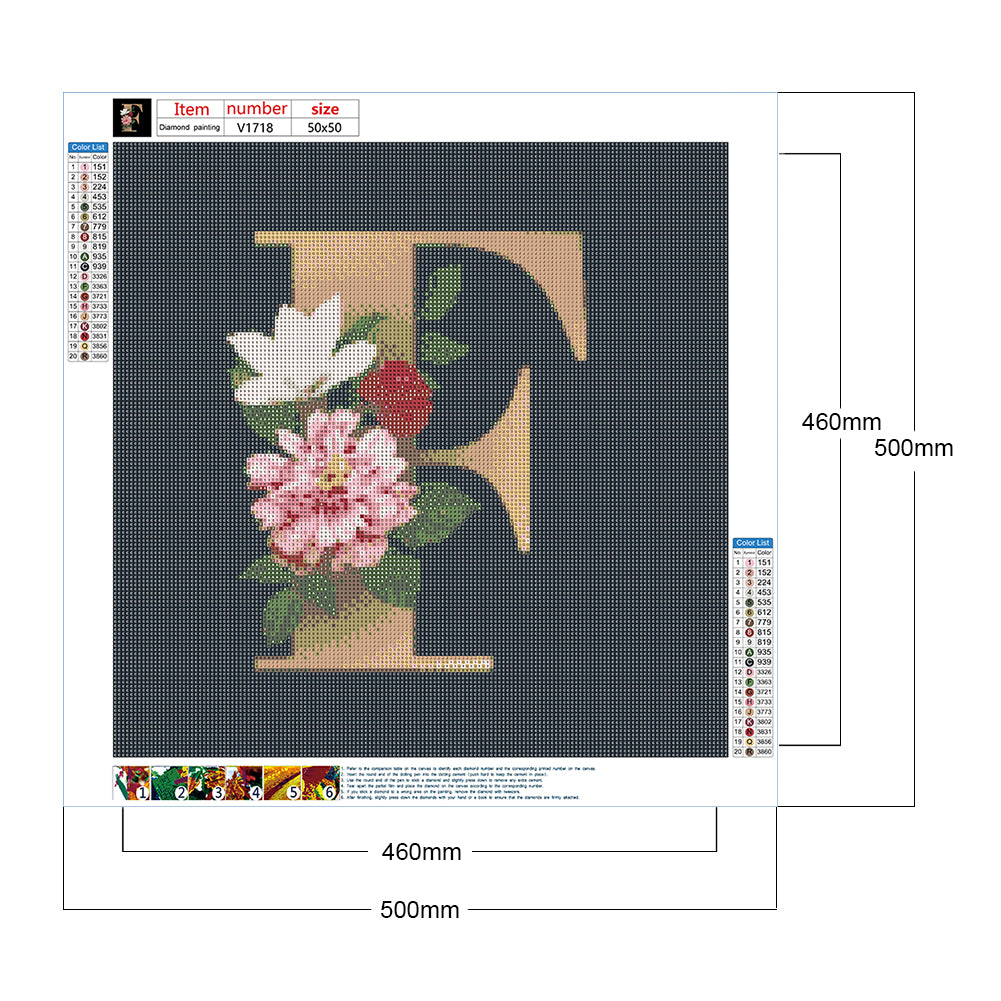 Alphabet Flower - Full Round Drill Diamond Painting 50*50CM
