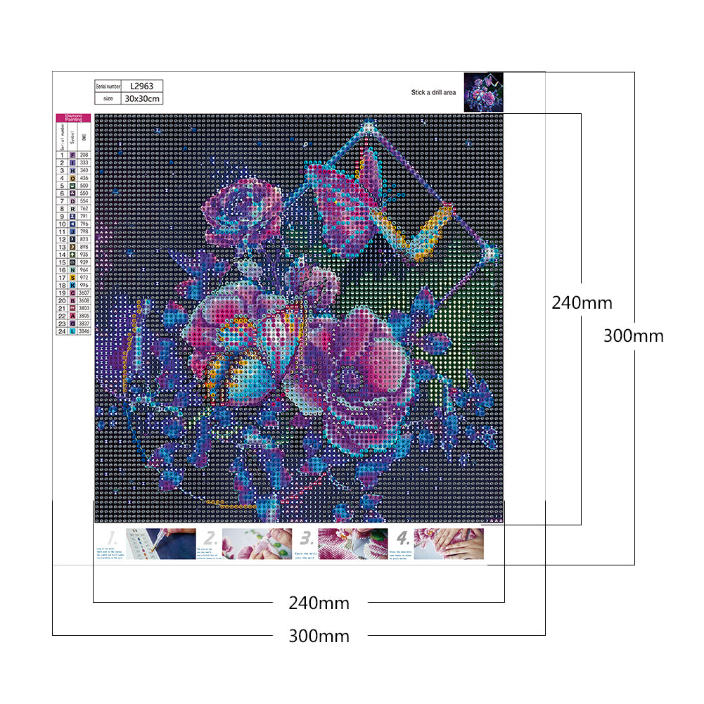 Flower Butterfly - Full Round Drill Diamond Painting 30*30CM