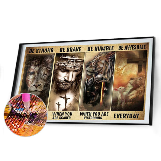 Lion Wood Painting - Full Round Drill Diamond Painting 60*40CM