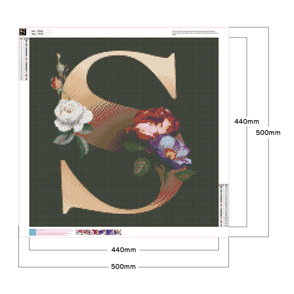 Flower Alphabet - Full Round Drill Diamond Painting 50*50cm