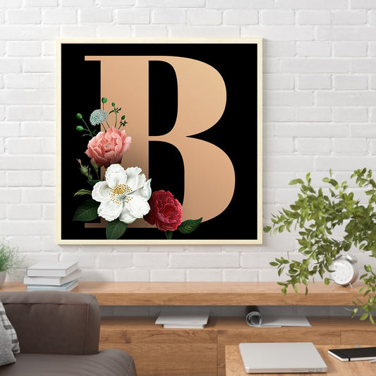 Flower Letter B - Full Square Drill Diamond Painting 50*50CM
