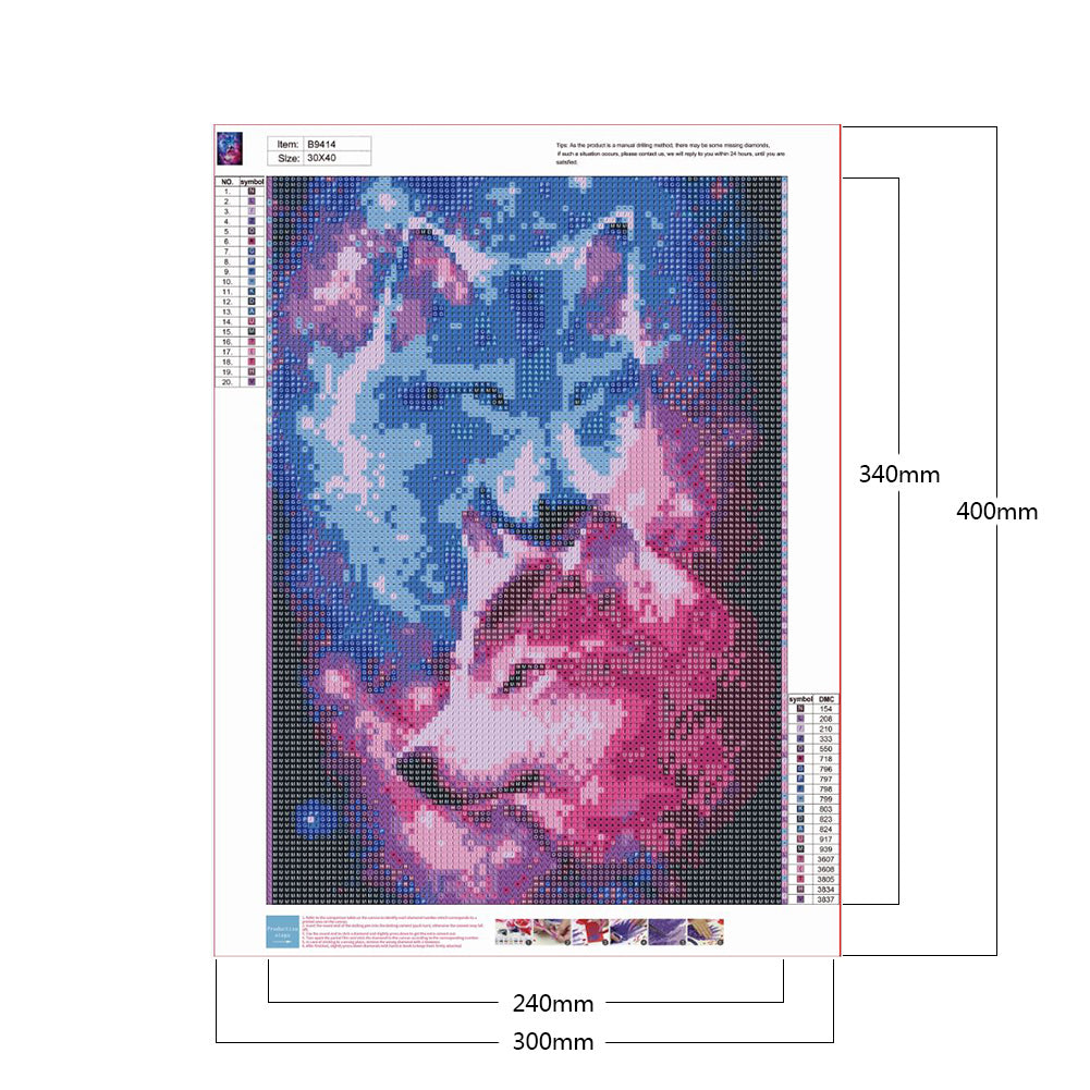 Two Wolves 30*40CM(Canvas) Full Round Drill Diamond Painting