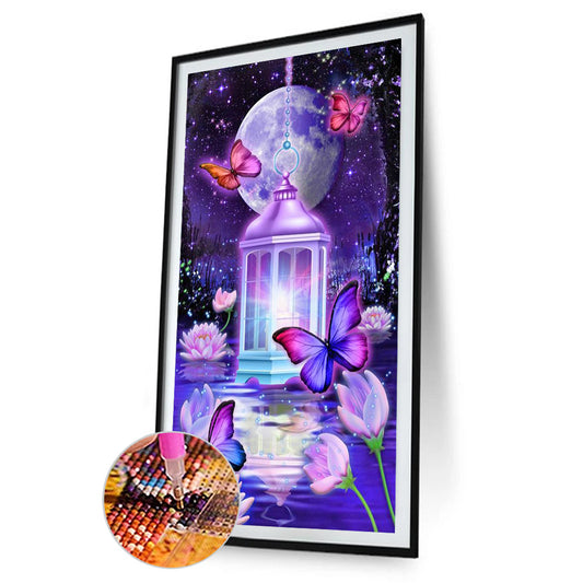 Moonlight Landscape Lake Butterfly Lantern 45*80CM(Canvas) Full Round Drill Diamond Painting