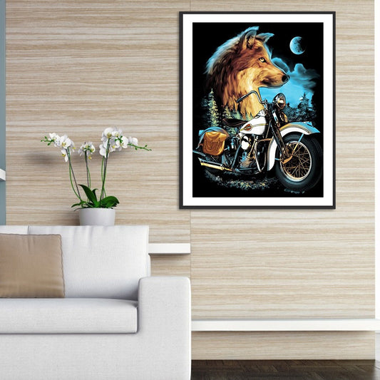 Motorcycle And Wolf 30*40CM(Canvas) Full Round Drill Diamond Painting
