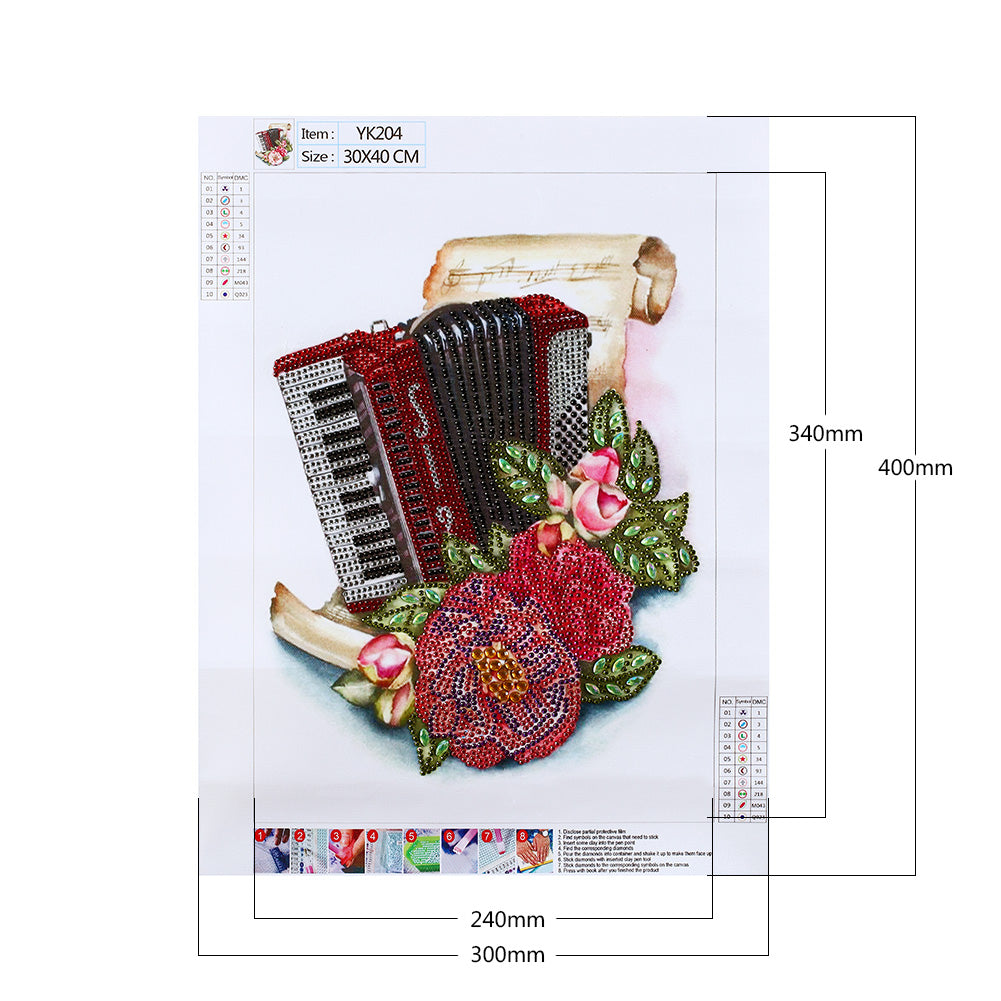 Musical Instrument Flowers 30*40CM(Canvas) Special Shaped Drill Diamond Paiting