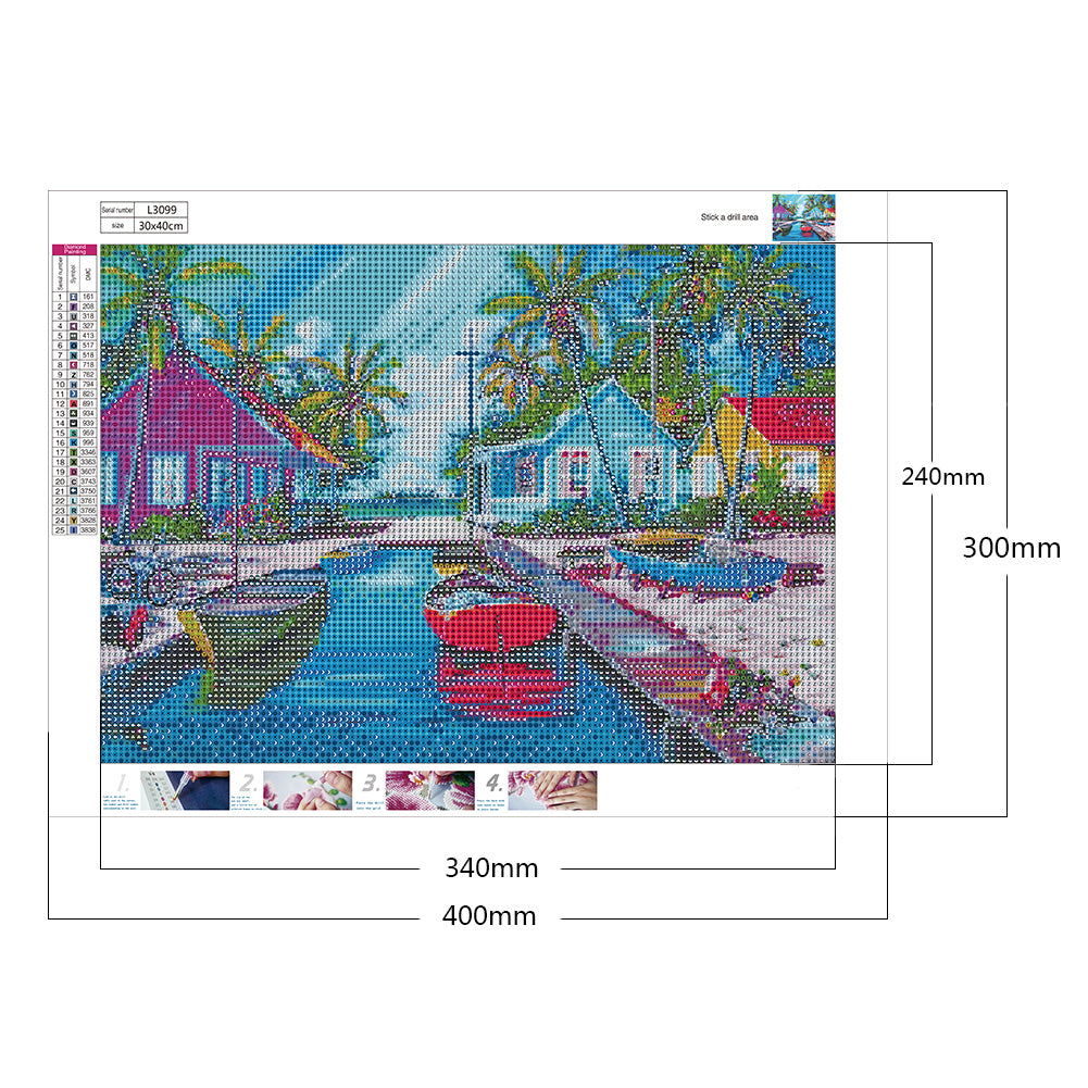 Seaside Village - Full Round Drill Diamond Painting 40*30CM
