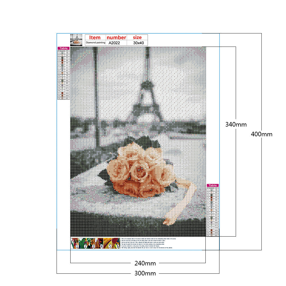 Bouquet Under The Eiffel Tower - Full Round Drill Diamond Painting 30*40CM